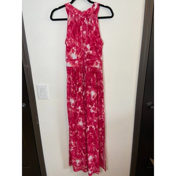 Calvin‎ Klein women's pink white patterned maxi dress stretch high neck - Picture 7 of 8